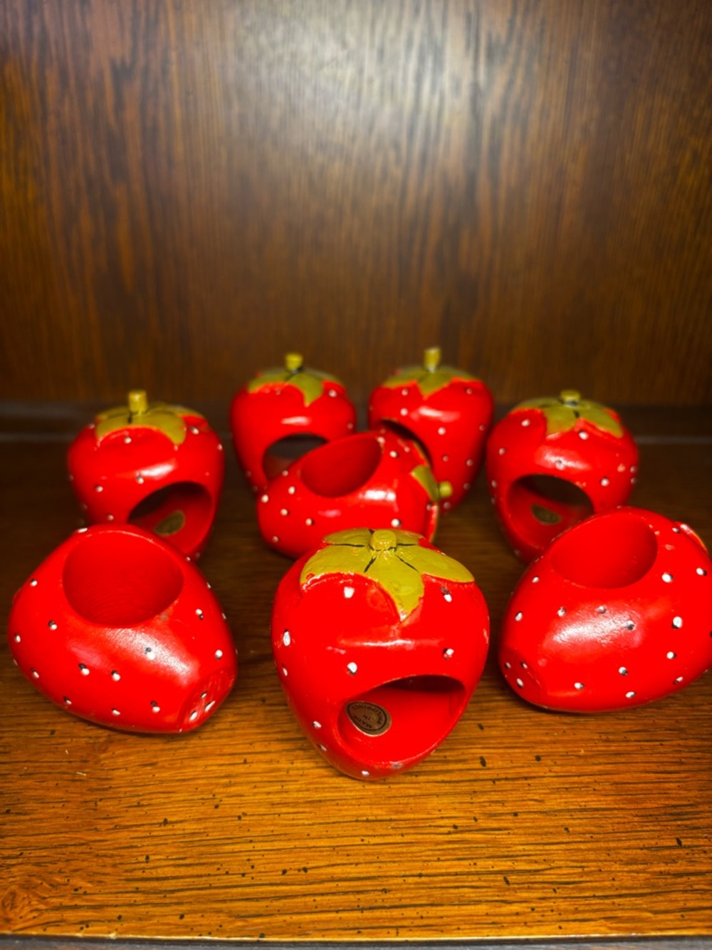 Red Strawberry Wooden Napkin Ring Set - Brand Unknown
